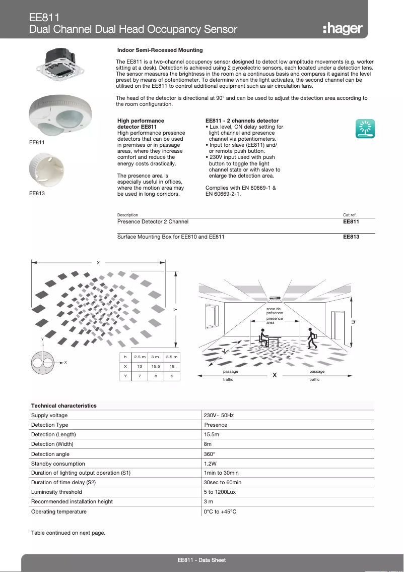 Page n°1 - Fiche technique Hager EE811