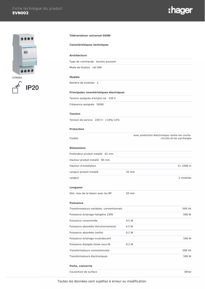 Image de la première page du manuel de l'appareil EVN002