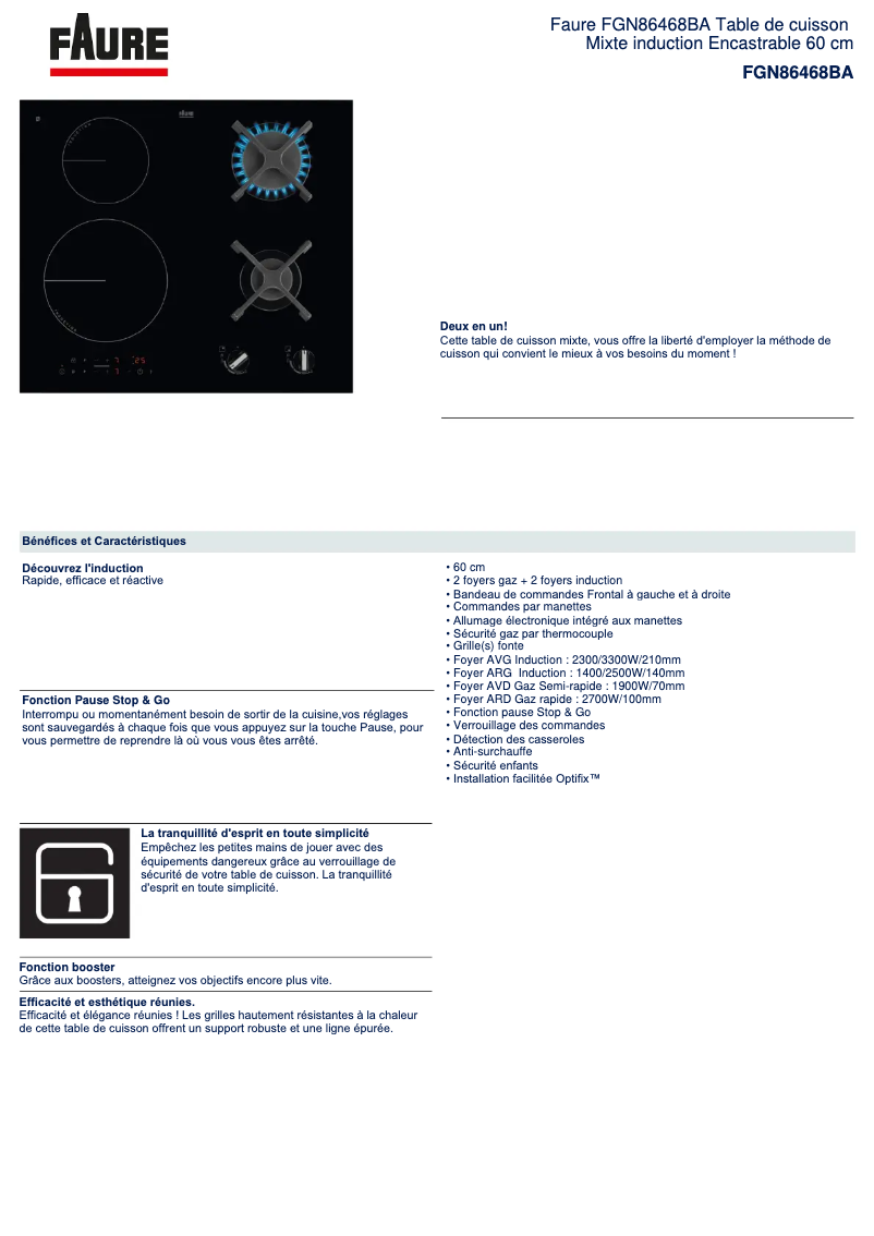 Página 1 del manual Ficha técnica Faure FGN86468BA