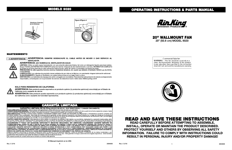 Page 1 de la notice Manuel utilisateur Air King 9020