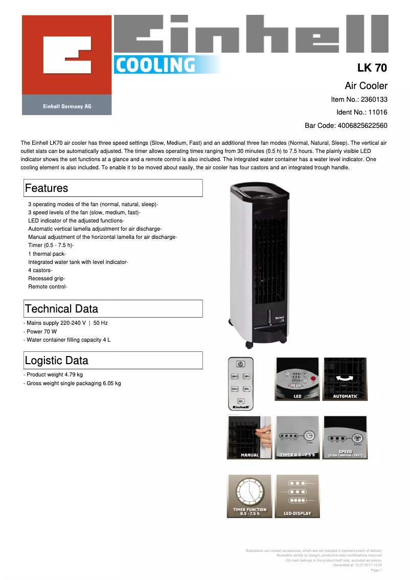 Imagen de la primera página del manual del dispositivo LK 70