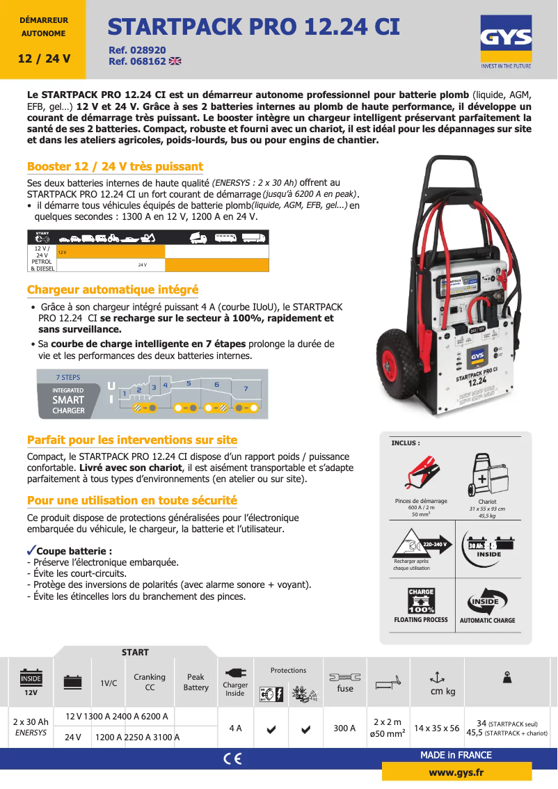 Page n°1 - Fiche technique GYS Startpack PRO 12.24 CI