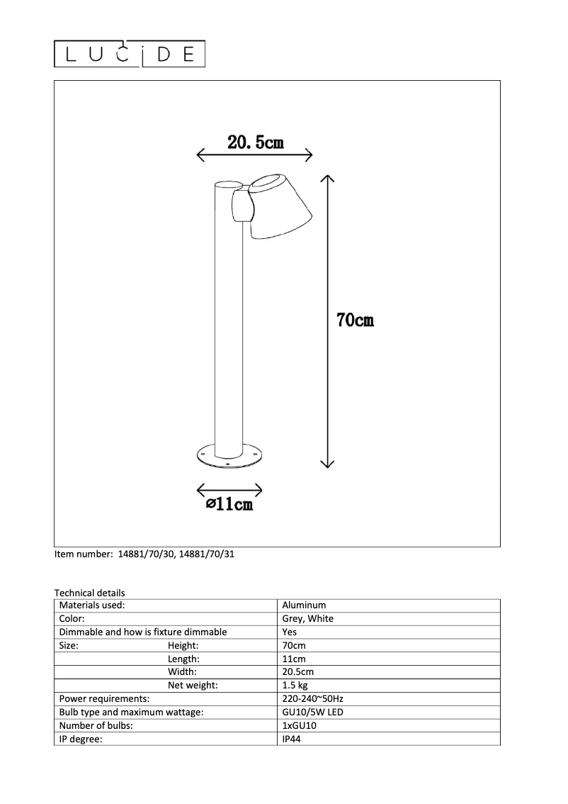 Page 1 de la notice Manuel utilisateur Lucide Dingo 14881/70/31