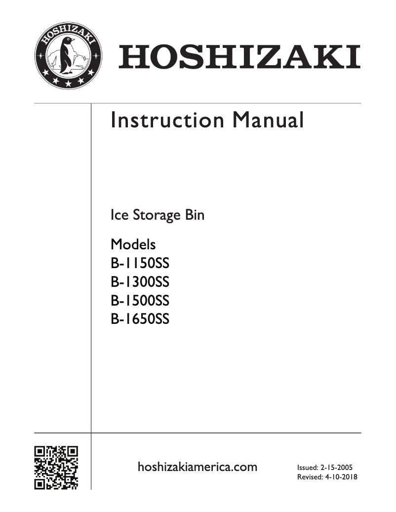 Página 1 del manual Guía de instalación Hoshizaki B-1150SS