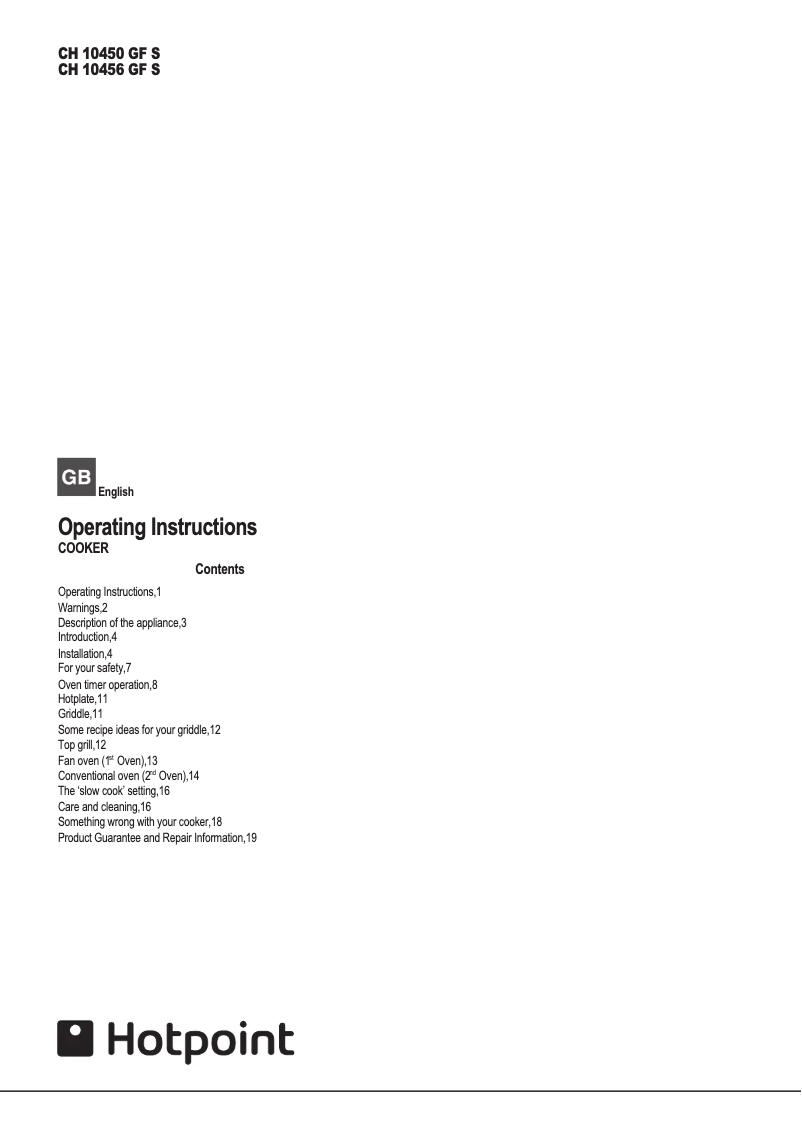 Image de la première page du manuel de l'appareil CH10456GF S