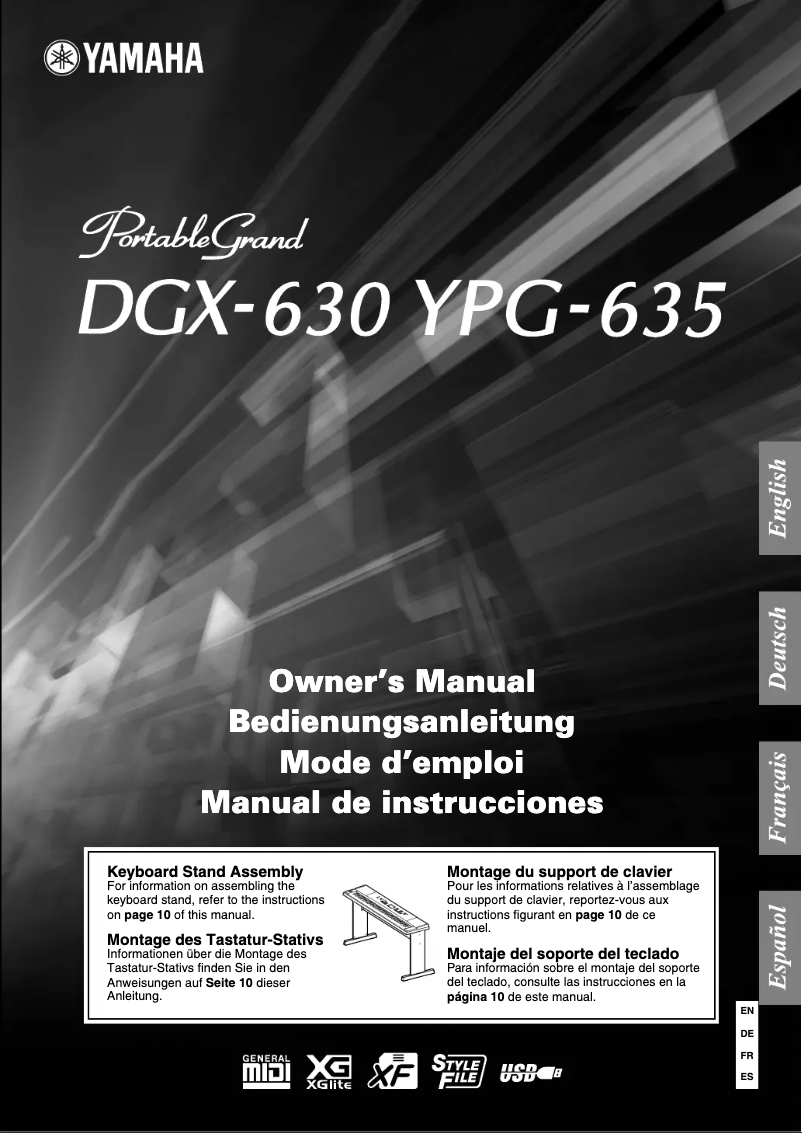 Image de la première page du manuel de l'appareil PortableGrand DGX-630