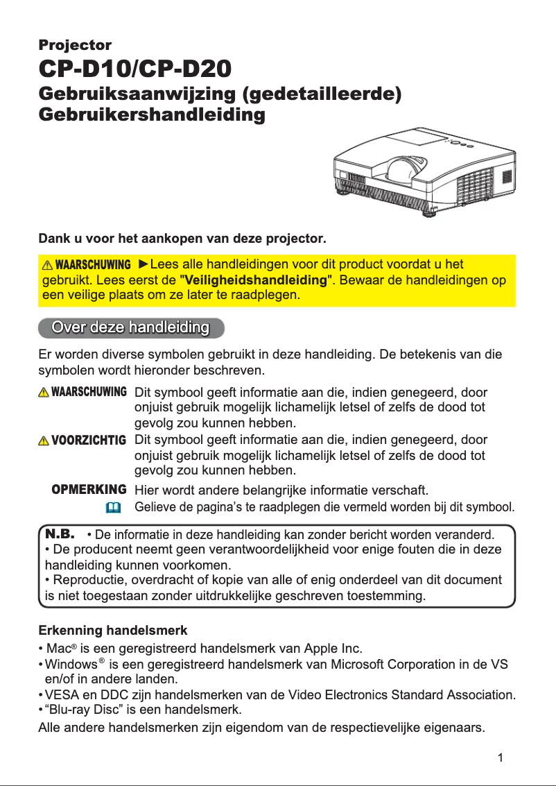 Page n°1 - Manuel utilisateur Hitachi CP-D20EF