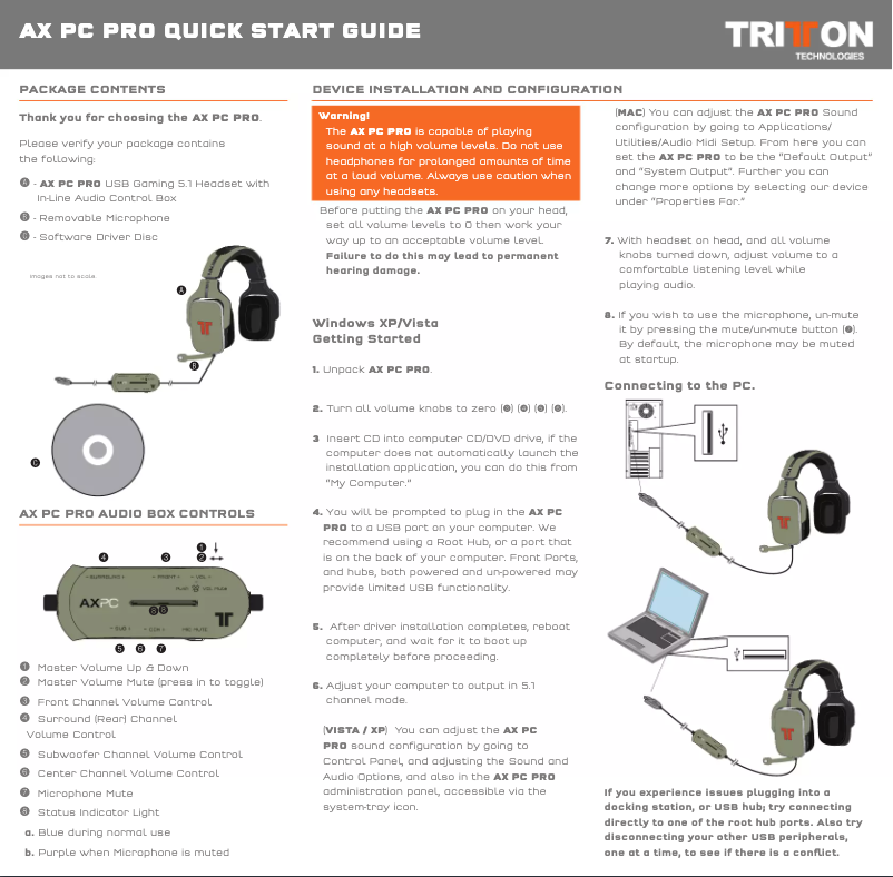 Page 1 de la notice Manuel utilisateur Tritton AX PC Pro