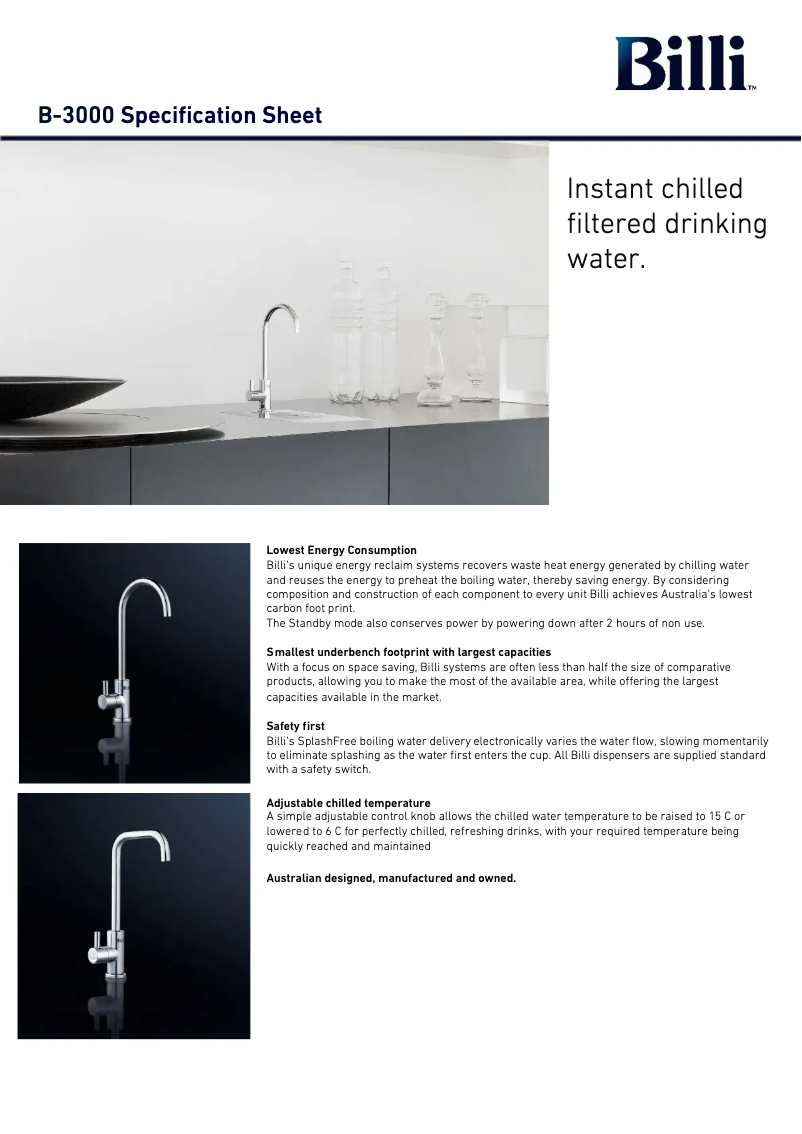 Page 1 de la notice Fiche technique Billi B–3000