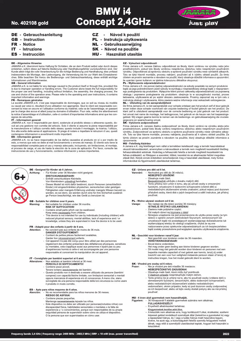 Page 1 de la notice Manuel utilisateur Jamara 402108
