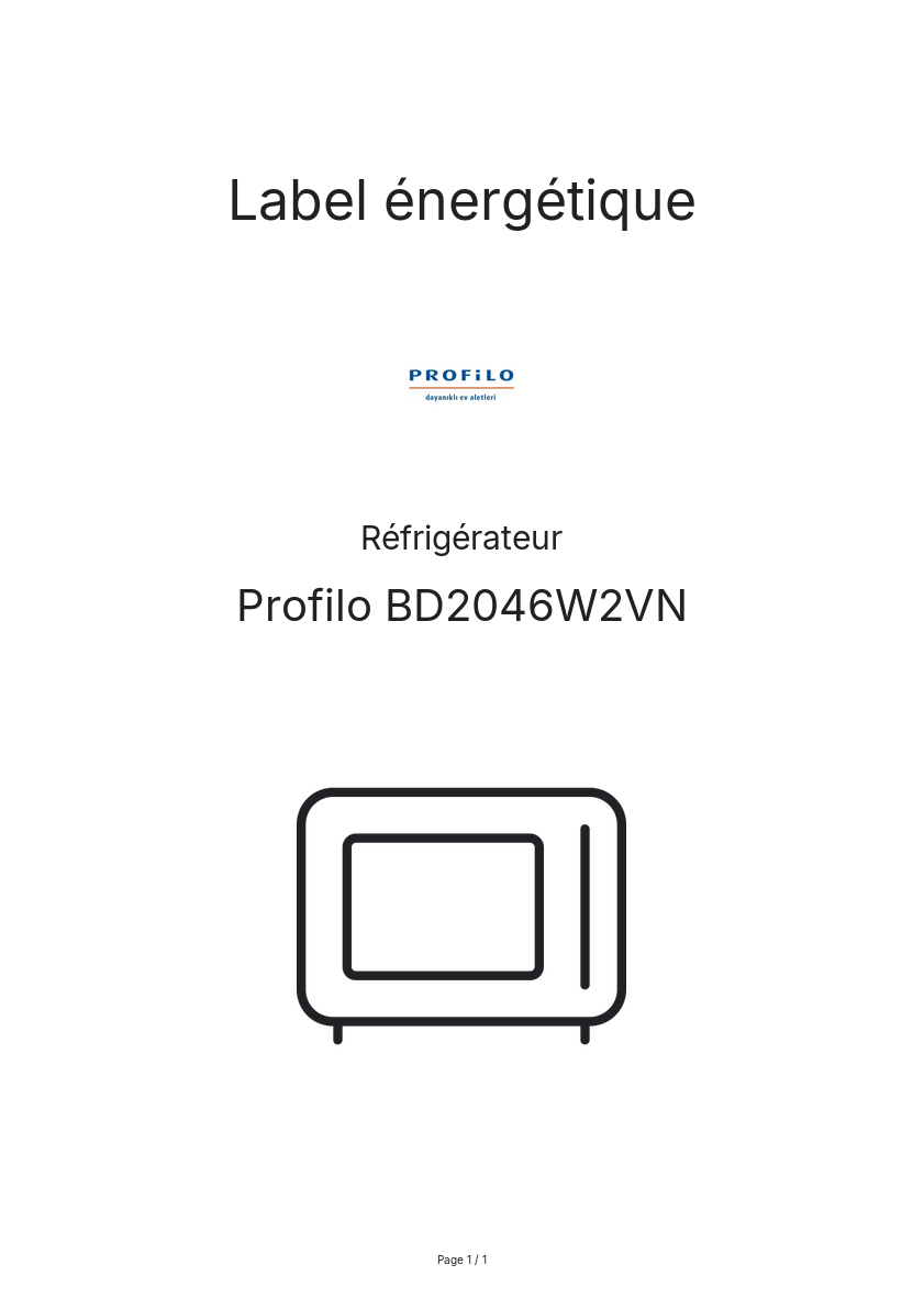 Page n°1 - Label énergétique Profilo BD2046W2VN