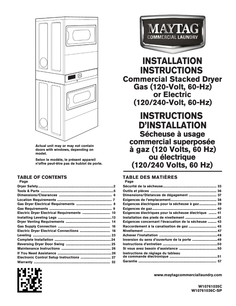 Page 1 de la notice Guide d'installation Maytag MLG27PDBWW