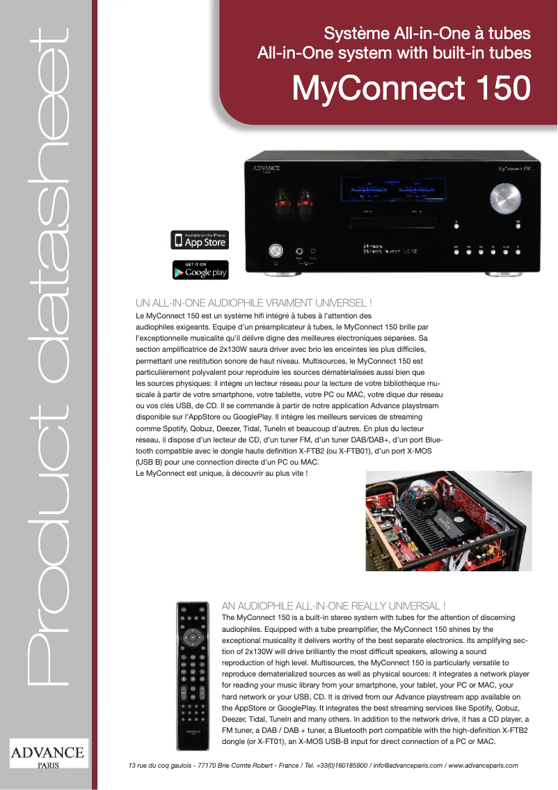 Page n°1 - Fiche technique Advance MyConnect 150