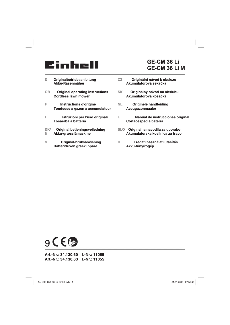 Page n°1 - Manuel utilisateur Einhell GE-CM 36 Li M