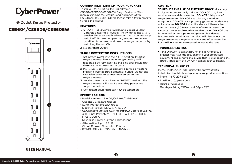 Page 1 de la notice Manuel utilisateur CyberPower Essential CSB604