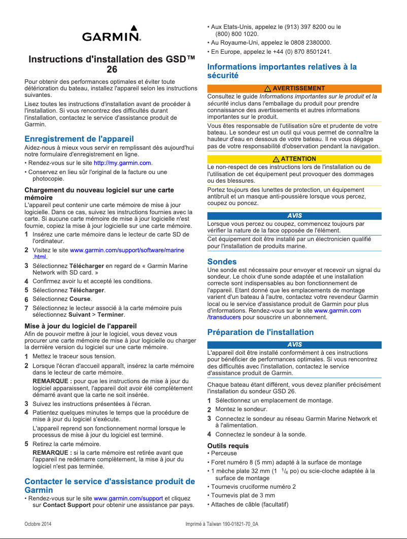 Page n°1 - Guide d'installation Garmin GSD 26