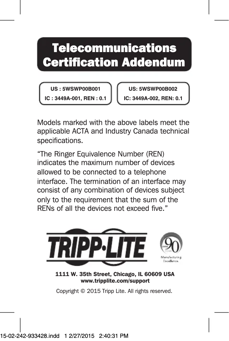 Page 1 de la notice Manuel utilisateur Tripp Lite Protect It! TLP808TEL