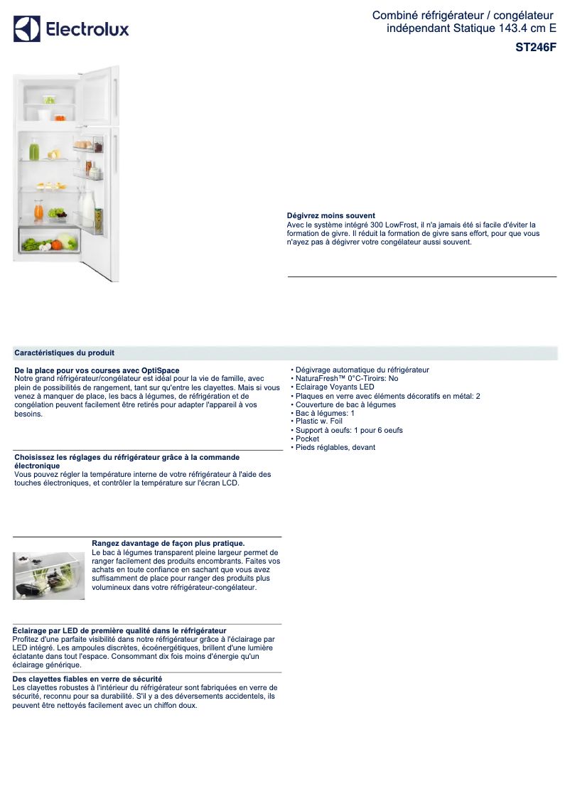 Page 1 de la notice Fiche technique Electrolux ST246F