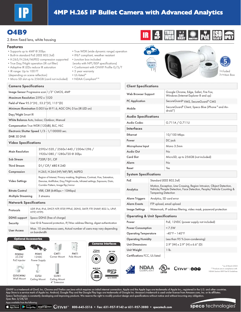 Page n°1 - Fiche technique Speco Technologies O4B9
