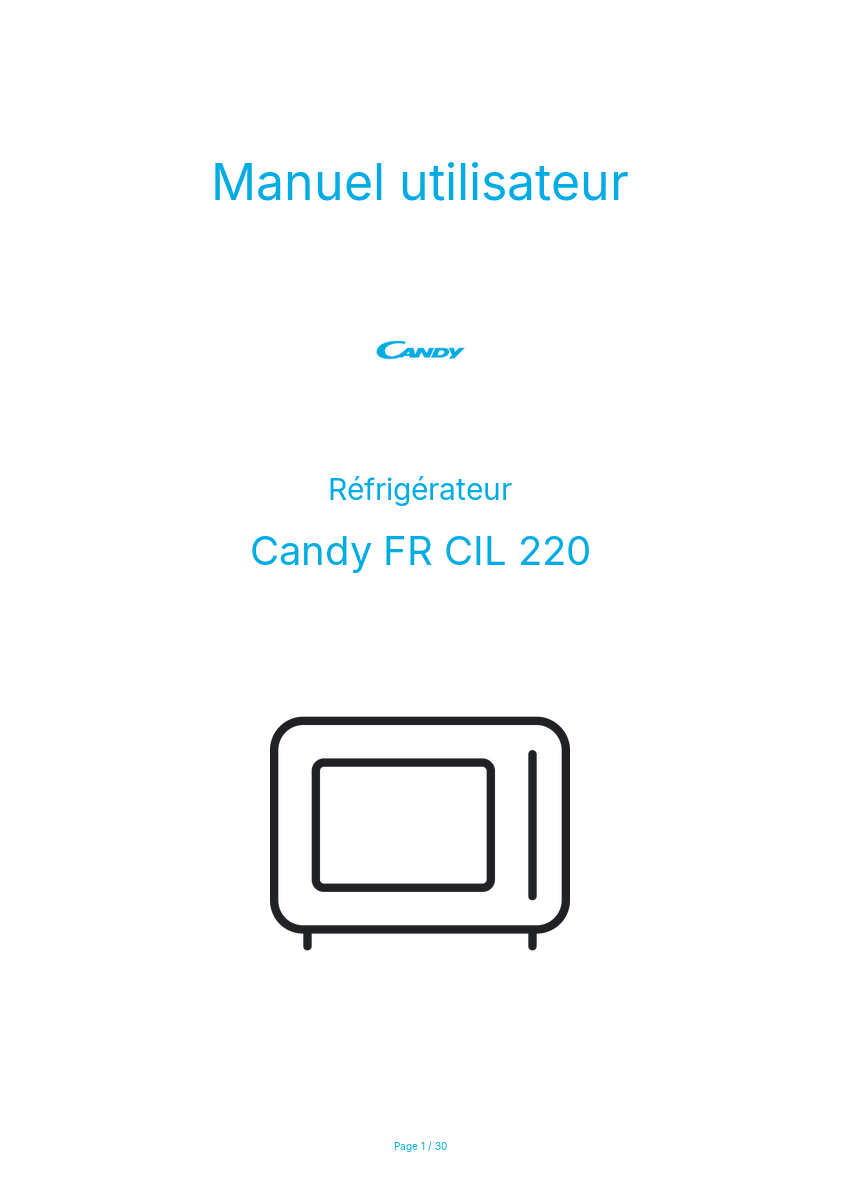 Page n°1 - Manuel utilisateur Candy FR CIL 220
