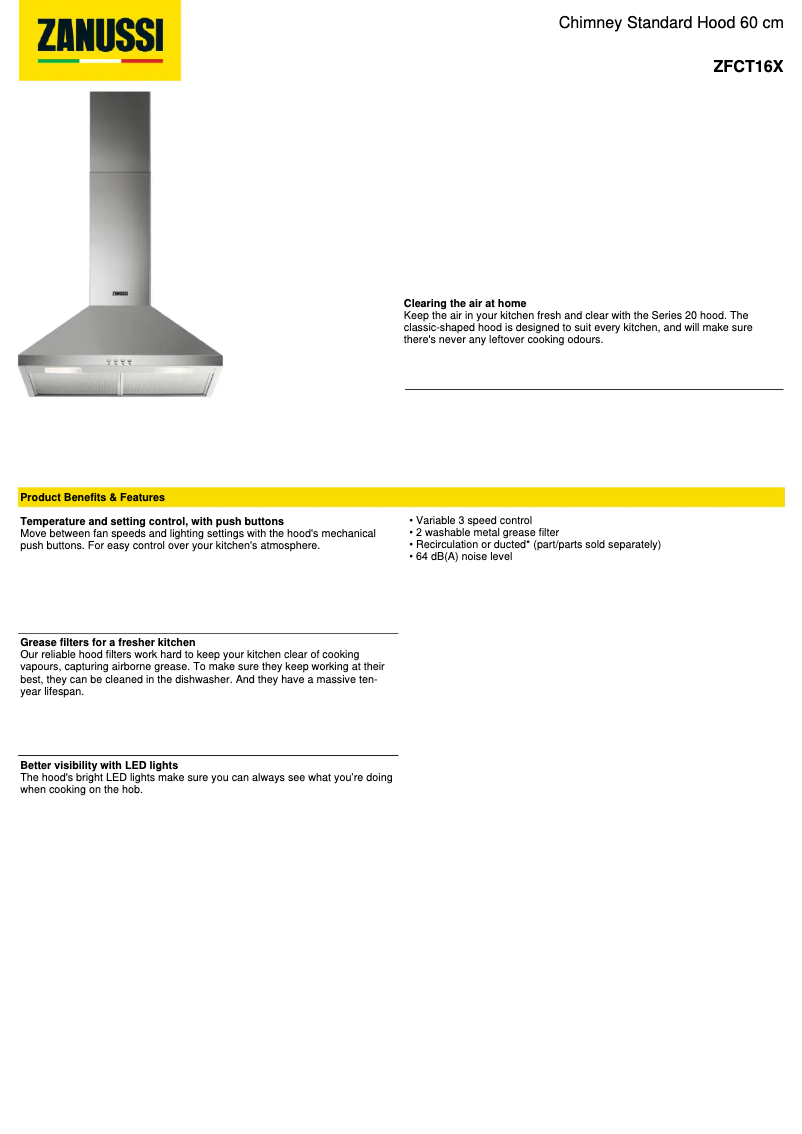 Page n°1 - Fiche technique Zanussi ZFCT16X