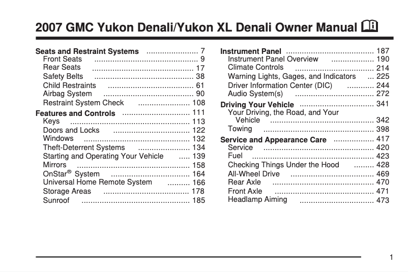 Page 1 de la notice Manuel utilisateur GMC Yukon Denali (2007)