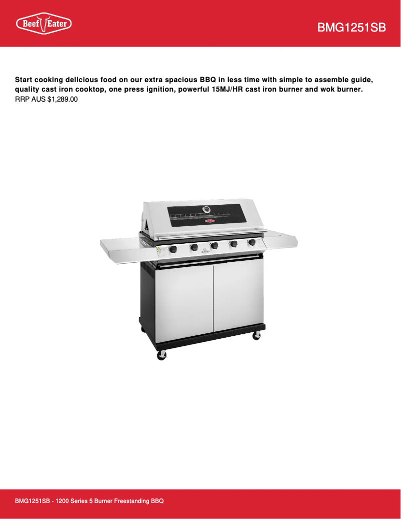Page 1 de la notice Fiche technique BeefEater BMG1251SB