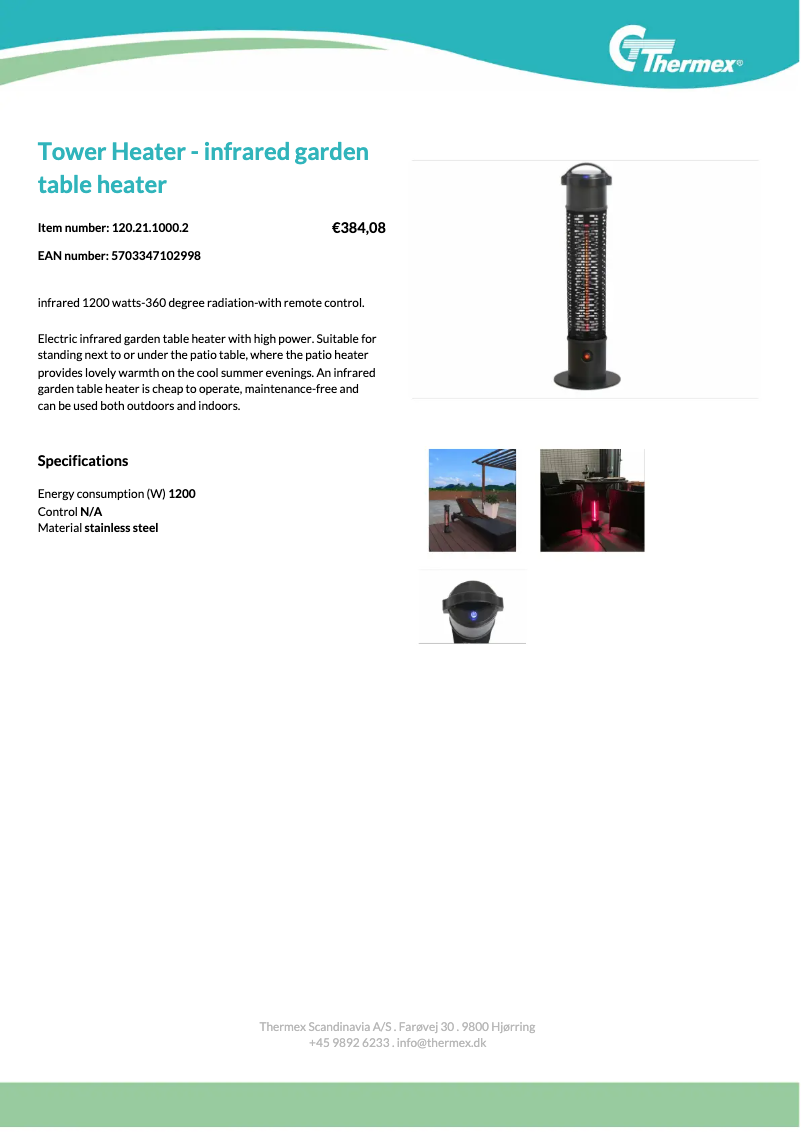 Page 1 de la notice Fiche technique Thermex Tower Heater