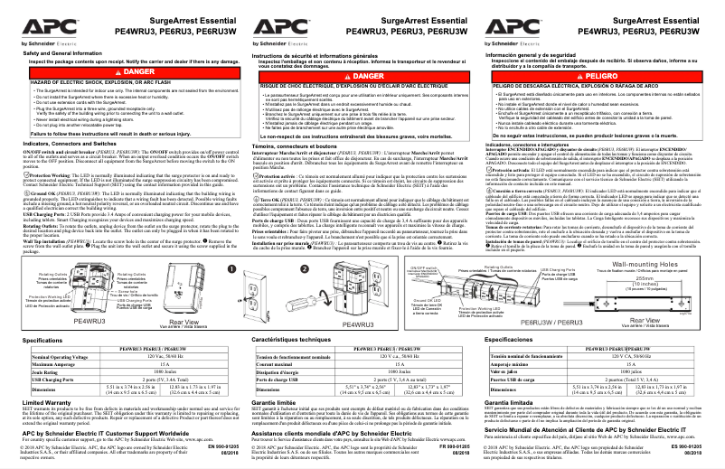 Page 1 de la notice Manuel utilisateur APC SurgeArrest Essential PE6RU3W