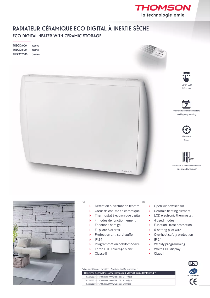 Page 1 de la notice Fiche technique Thomson THECO1000N