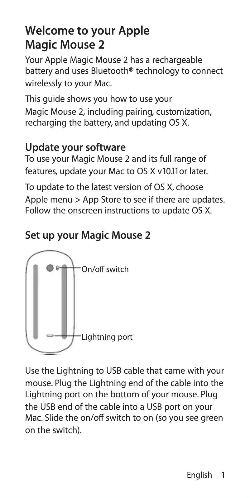 Page 1 de la notice Manuel utilisateur Apple Magic Mouse 2