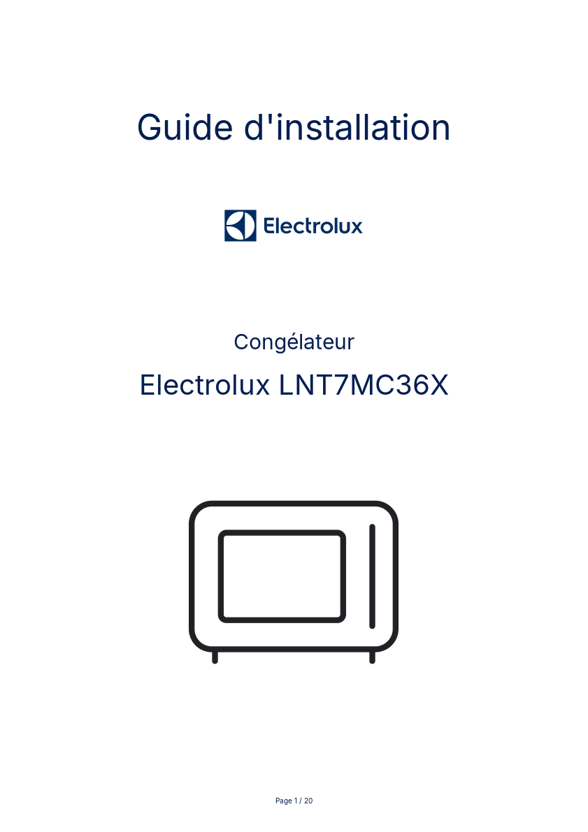 Page n°1 - Guide d'installation Electrolux LNT7MC36X