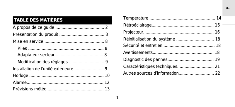 Page 1 de la notice Manuel utilisateur Oregon Scientific FSP301
