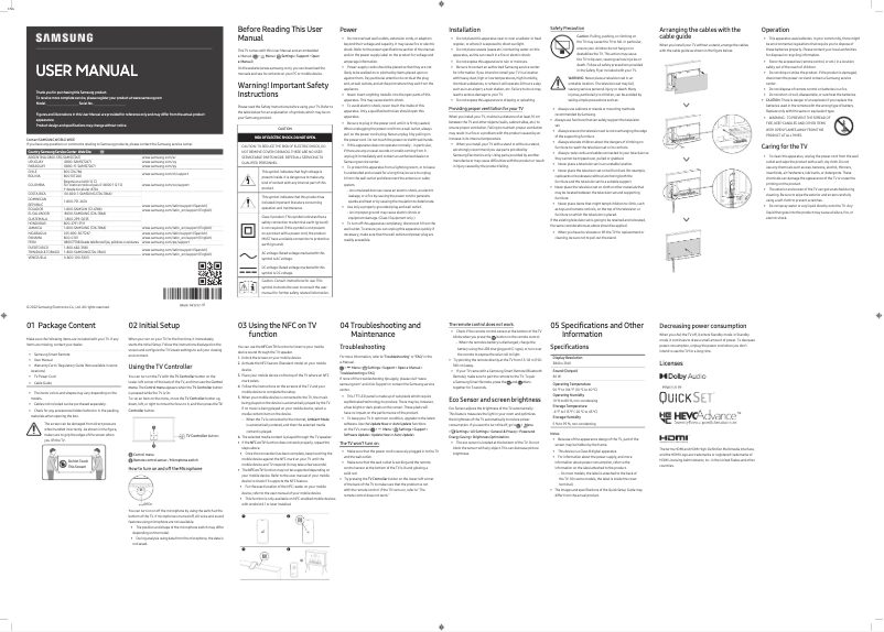 Page 1 de la notice Manuel utilisateur Samsung QN50LS01BAP