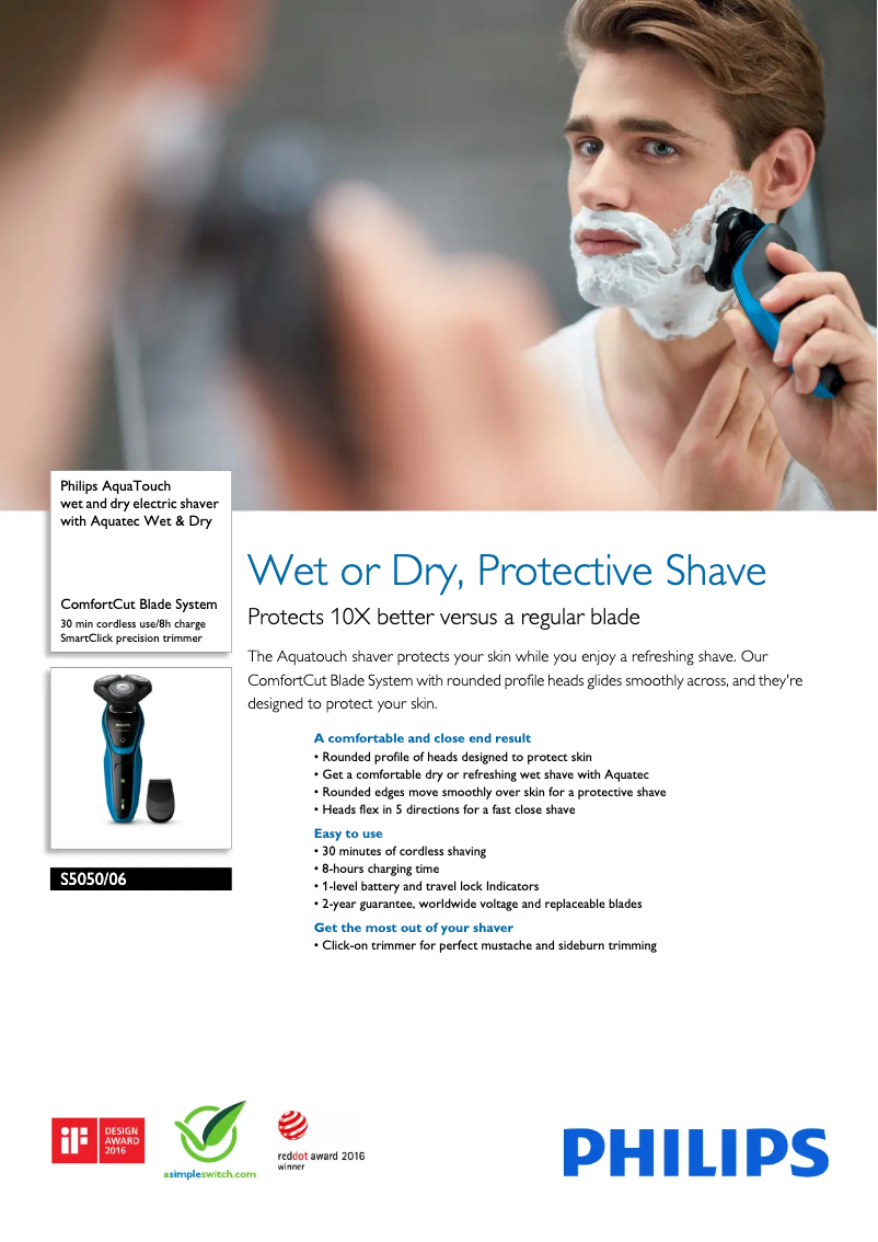 Page 1 de la notice Fiche technique Philips AquaTouch S5050