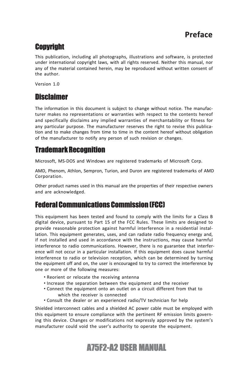 Page 1 de la notice Manuel utilisateur ECS A75F2-A2