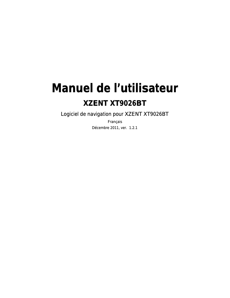 Page n°1 - Manuel utilisateur XZENT XT9026BT
