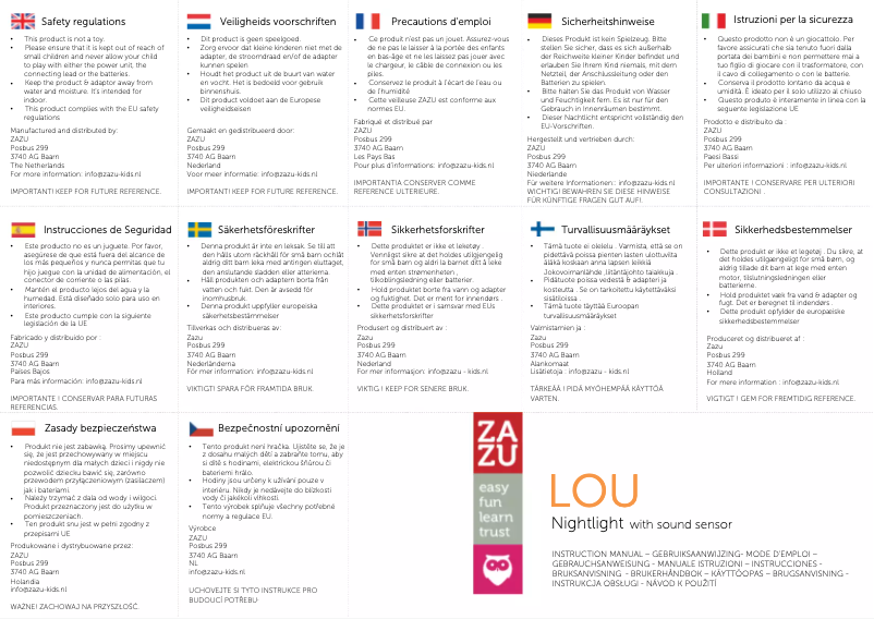 Page 1 de la notice Manuel utilisateur Zazu Lou