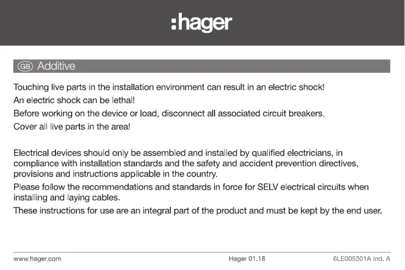 Page 1 de la notice Manuel utilisateur Hager REM205X