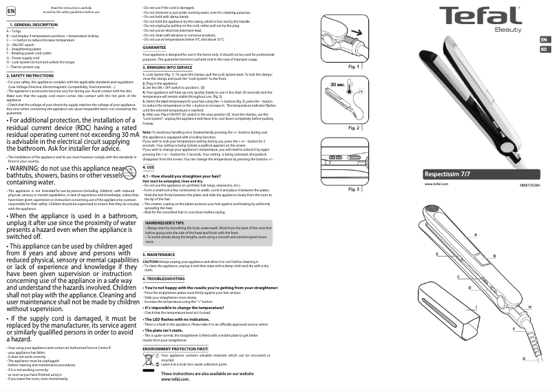 Page 1 de la notice Manuel utilisateur Tefal Respectissim 7/7 HS7420