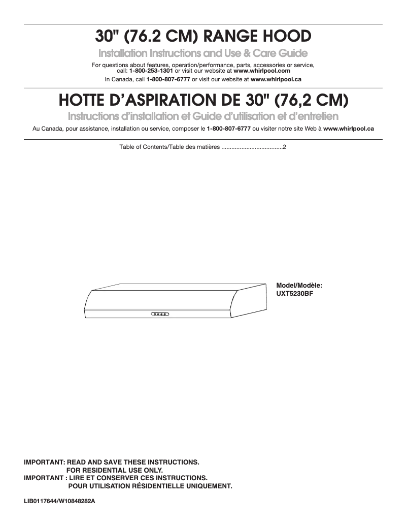 Page n°1 - Guide d'installation KitchenAid UXT5230BFS