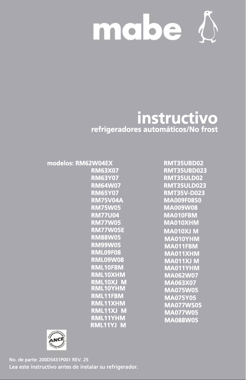 Page n°1 - Manuel utilisateur Mabe MA088W05