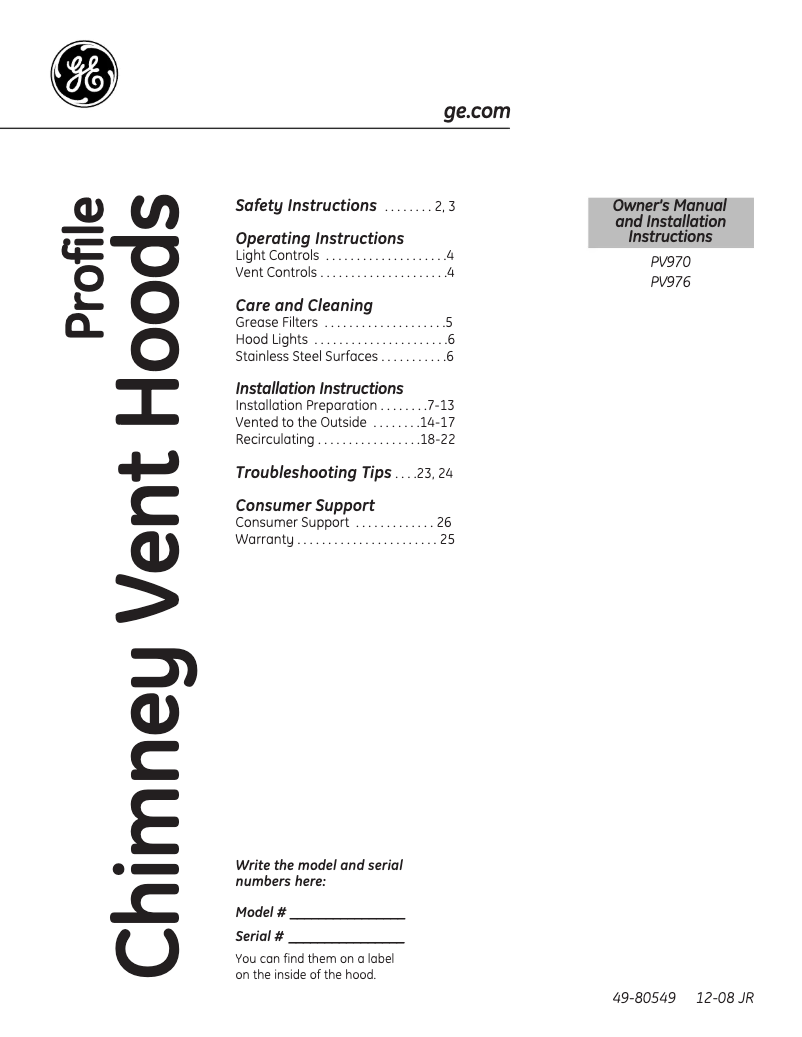 Page 1 de la notice Manuel utilisateur GE Profile PV970NSS