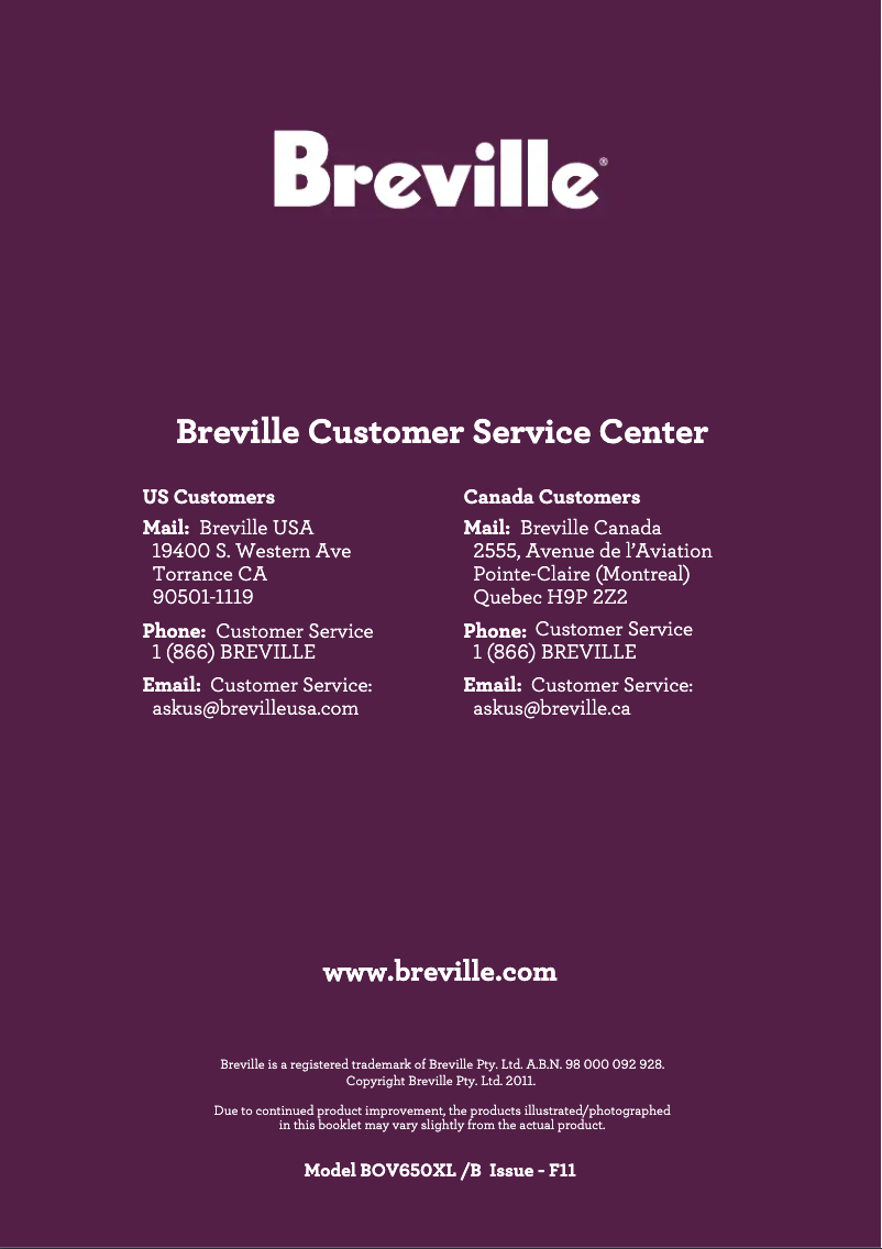 Page 1 de la notice Manuel utilisateur Breville the Compact Smart Oven BOV650