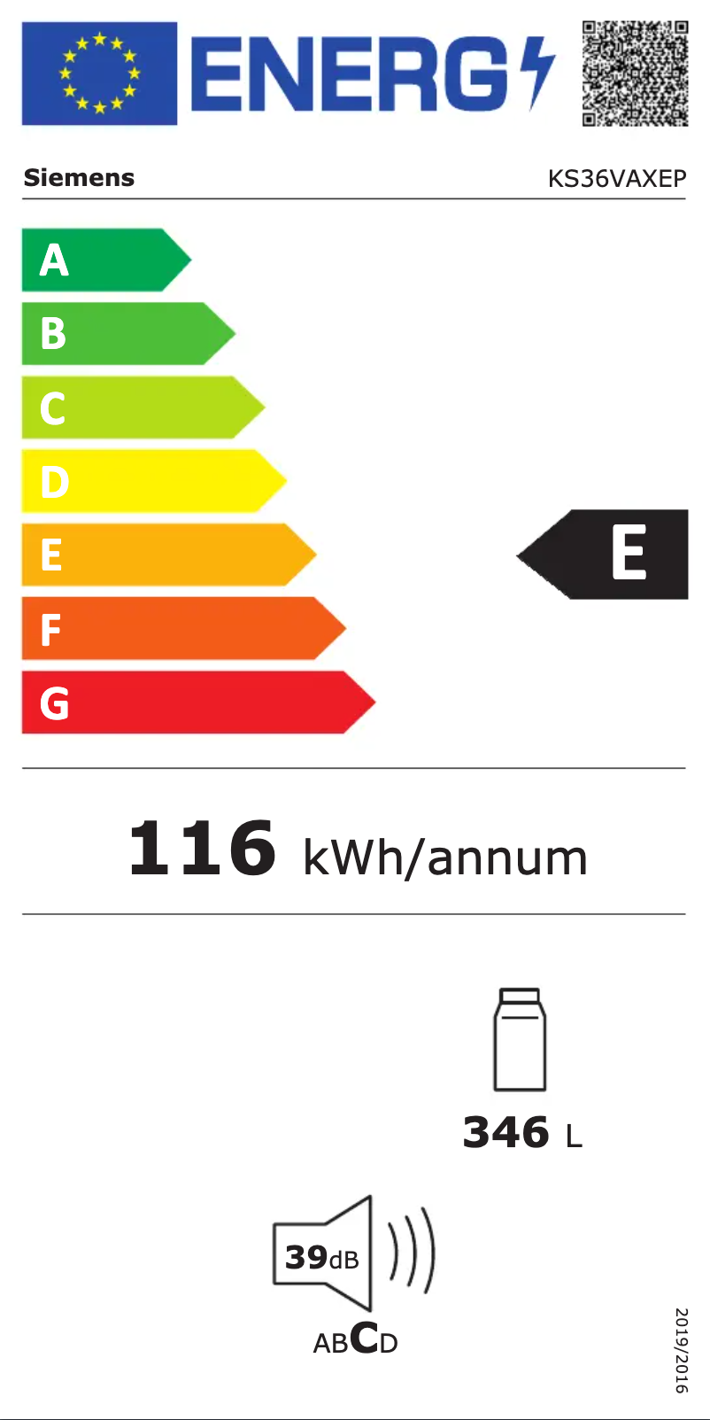 Page n°1 - Label énergétique Siemens KS36VAXEP
