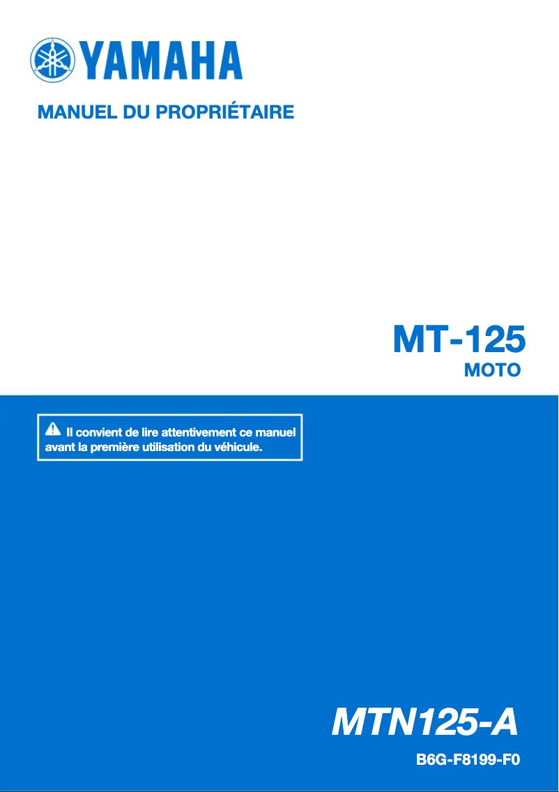 Page 1 de la notice Manuel utilisateur Yamaha MT125 (2020)