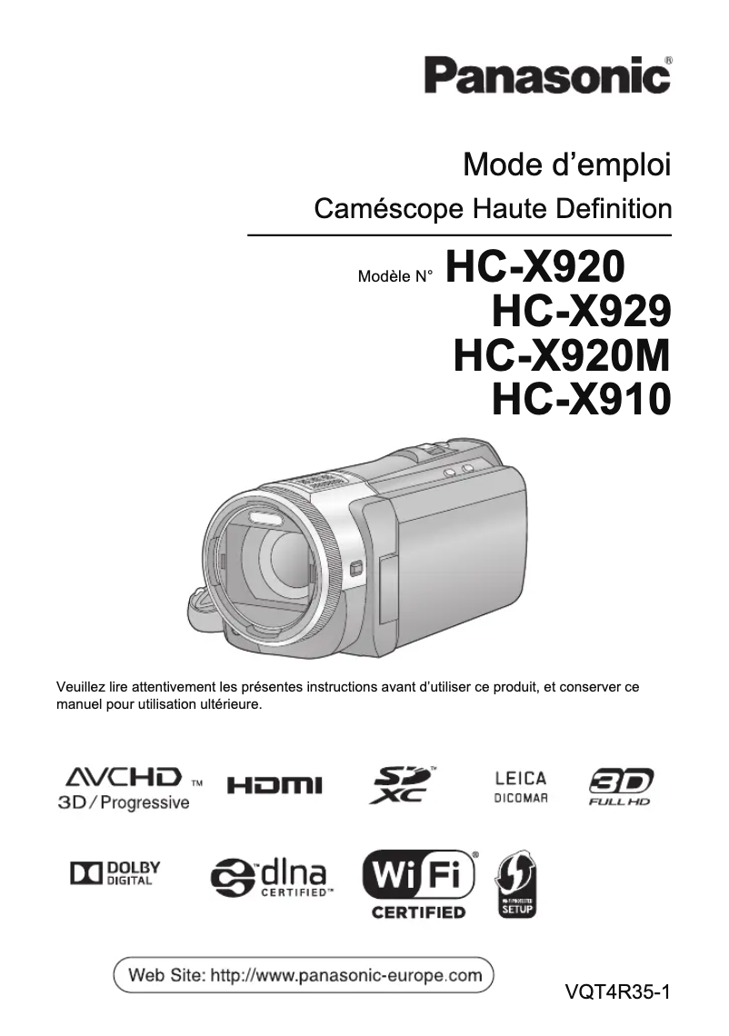 Page n°1 - Manuel utilisateur Panasonic HC-X920