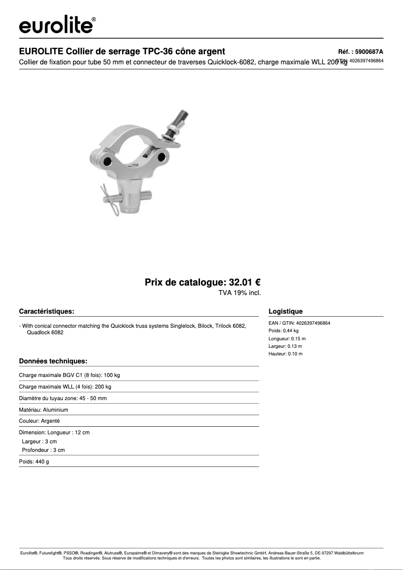 Page n°1 - Fiche technique Eurolite TPC-36