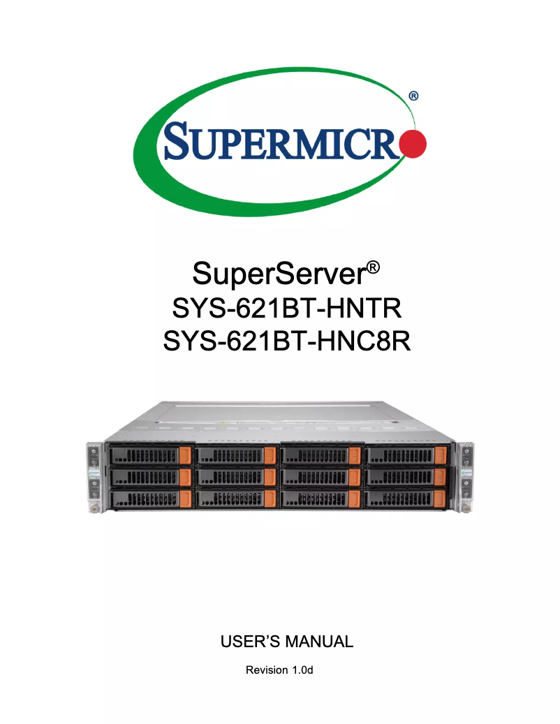 Page 1 de la notice Manuel utilisateur Supermicro SuperServer SYS-621BT-HNC8R