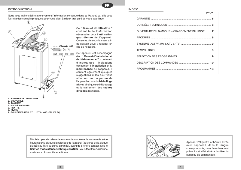 Page n°1 - Manuel utilisateur Candy LBCTL107TVFR